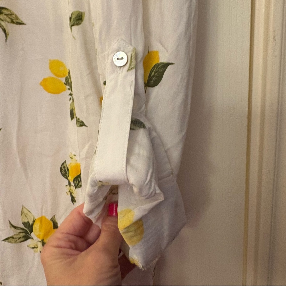 Jane and Delancey lemon print long sleeve blouse with roll tab sleeves. Size L - Picture 3 of 6